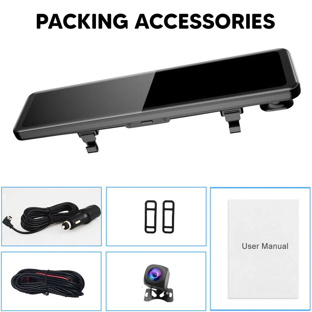 Rear Camera Dual Mirror Cam Backup Assistance 4K Dash Monitoring, 12" Vision, Night Super Car Camera Front Reversing and Parking