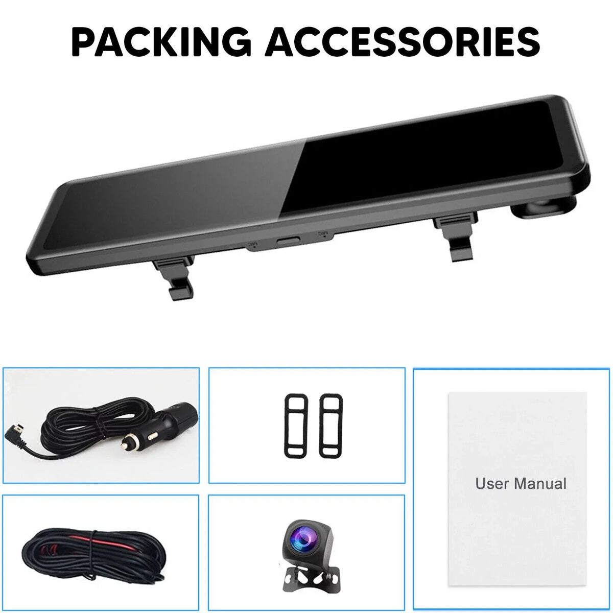 Rear Camera Dual Mirror Cam Backup Assistance 4K Dash Monitoring, 12" Vision, Night Super Car Camera Front Reversing and Parking