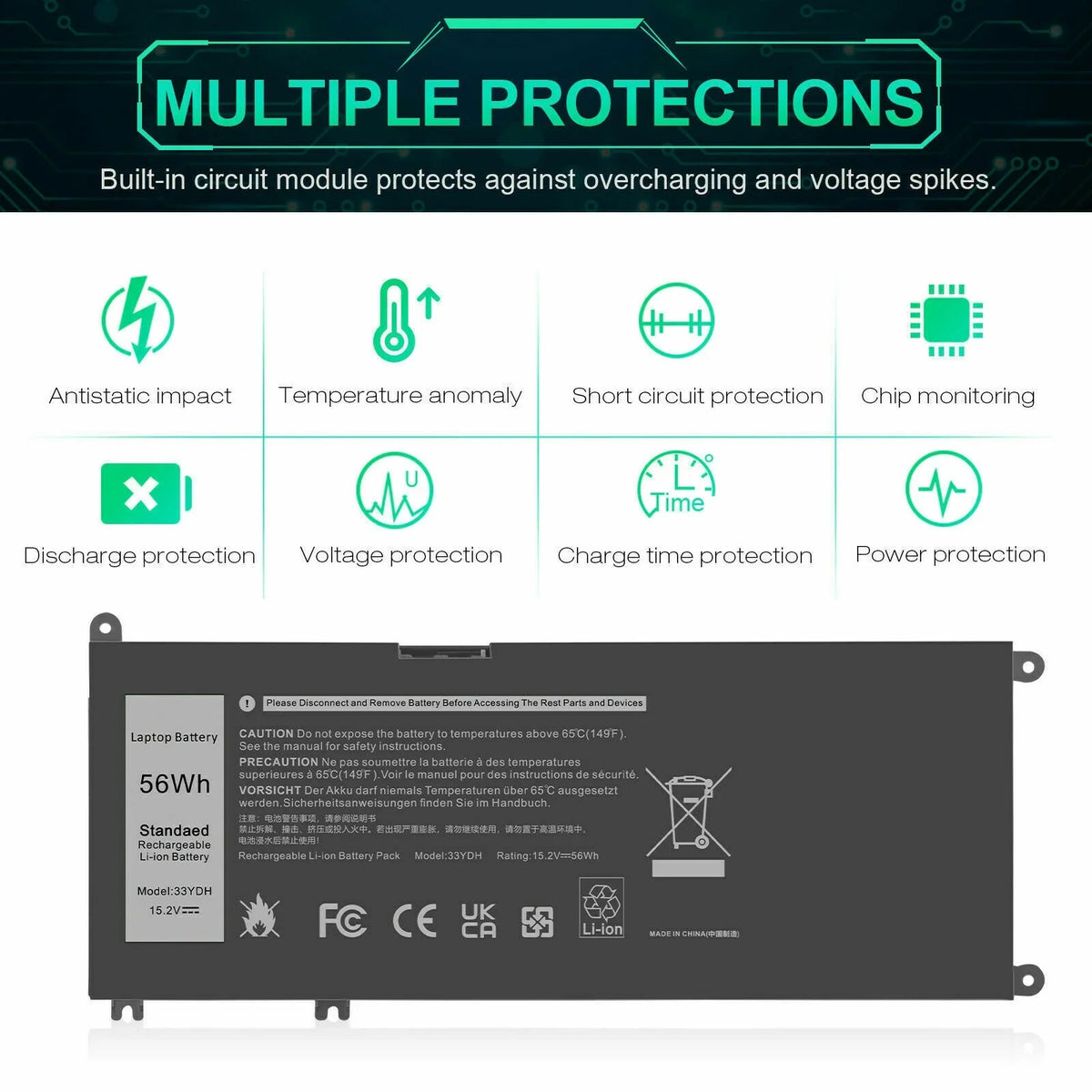 33YDH 3580 3590 3480 Laptop W7NKD 3490 Battery P30E001 Latitude US For 3380