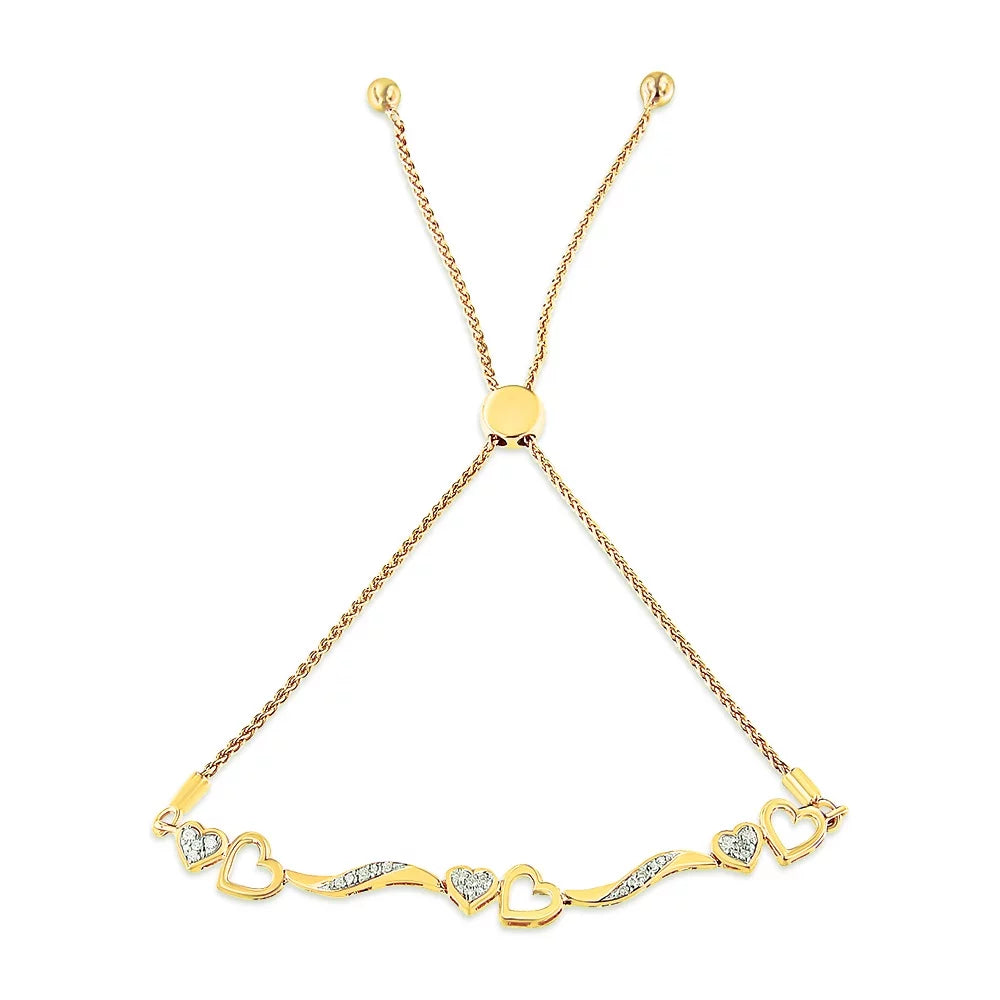 Gold Color, Plated Clarity) Adjustable Silver 14K Diamond Sterling Yellow I3 Hearts 1/10 Bracelet .925 and (I-J Cttw Wave 4"-10" Bolo