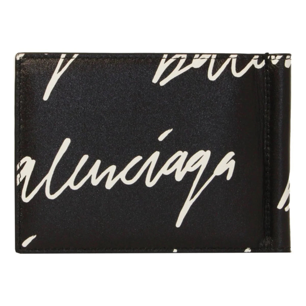 Black Logo Scribble Cash Wallet 625819 Money Clip Balenciaga Leather