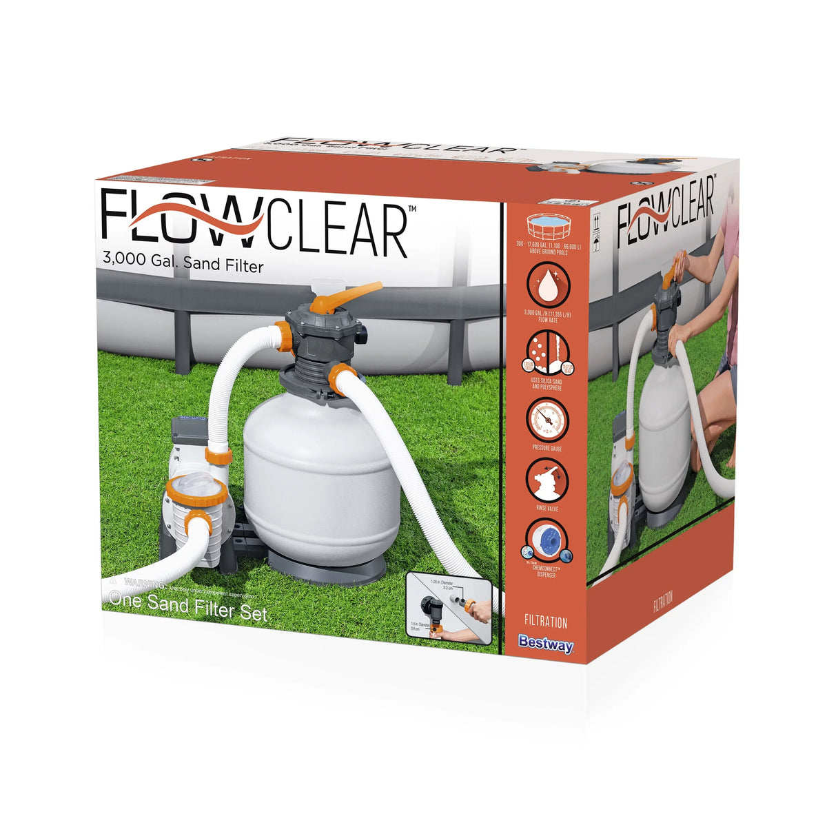 Filter Pool Ground Gallon 3000 Bestway Sand Above Flowclear Pump