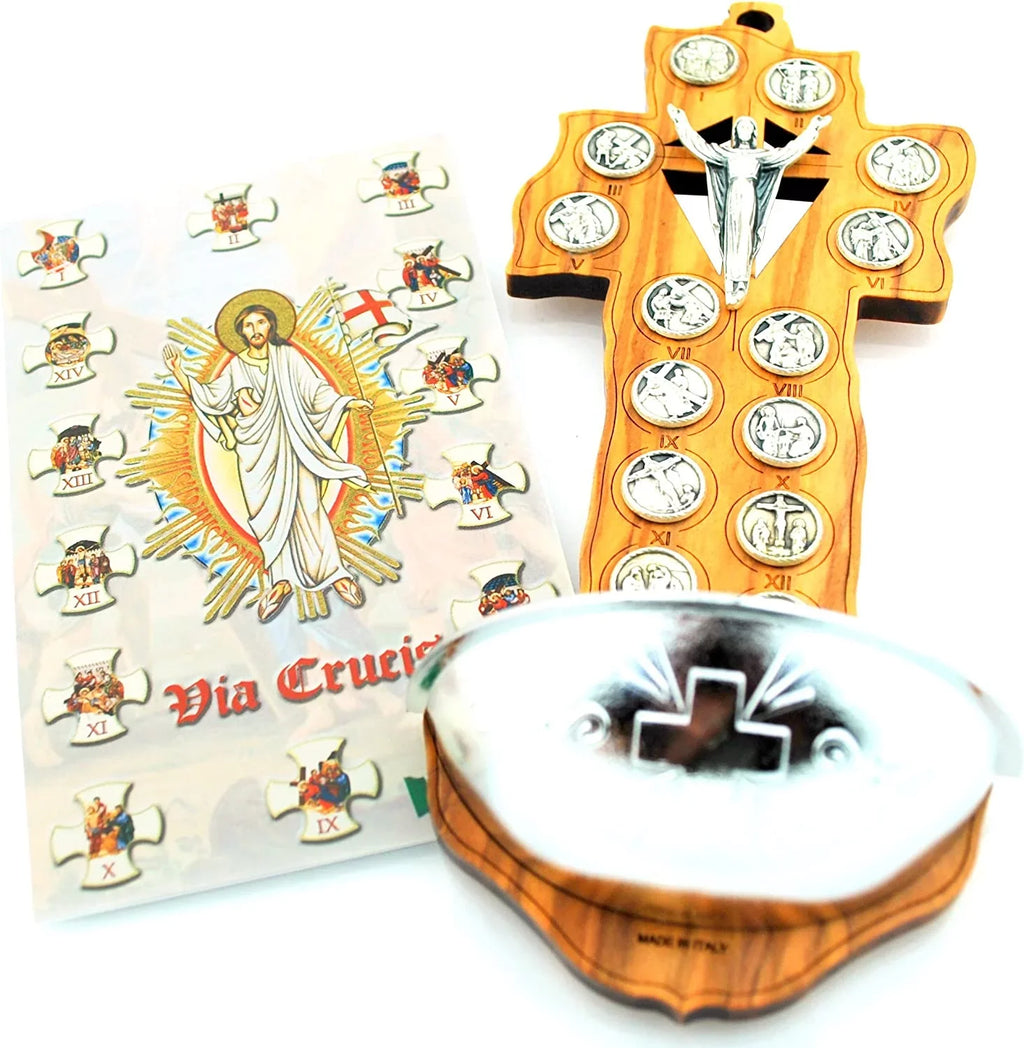 Wood Style Water Olive 7" Font Holy Crucifix