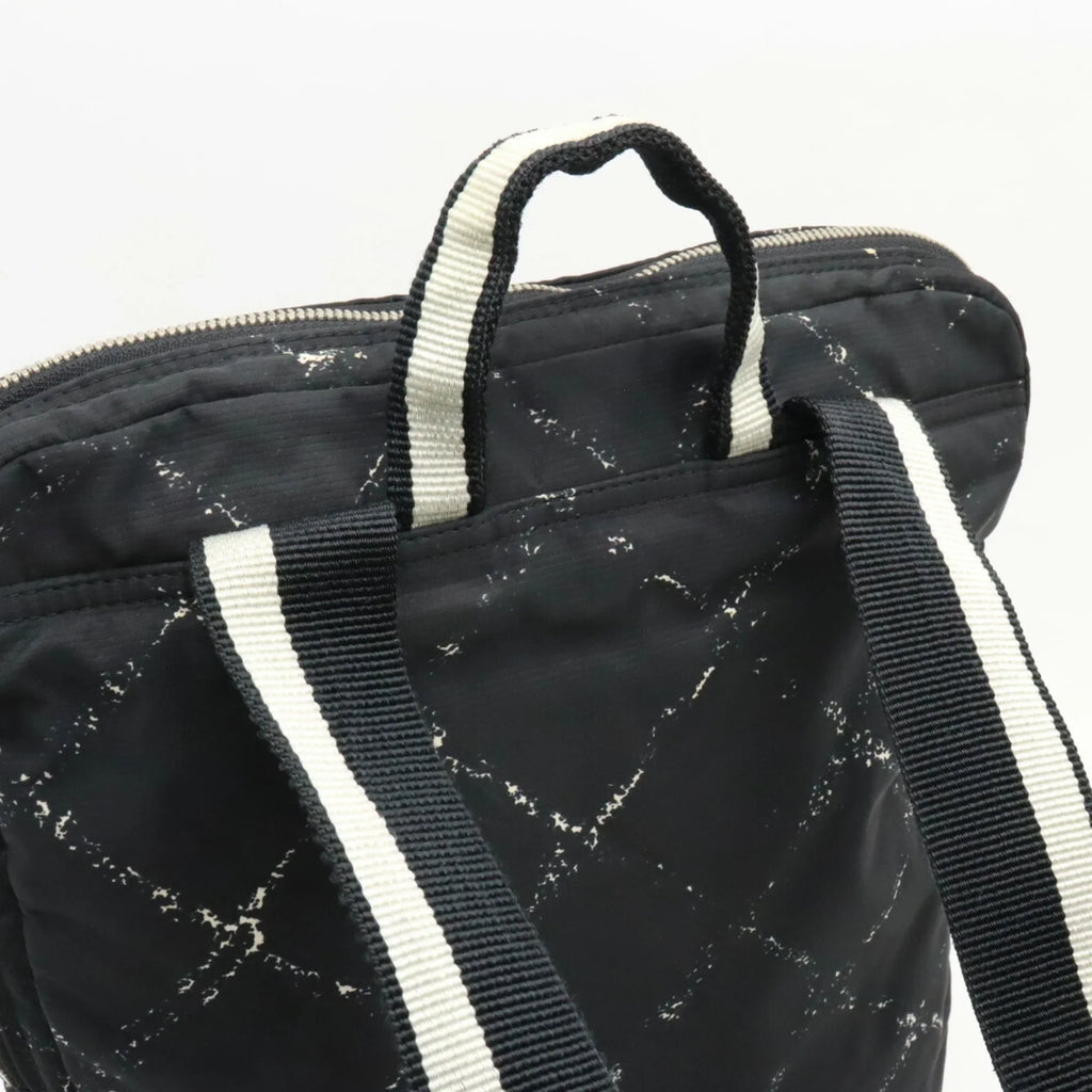 Daypack (Good) Jacquard Pre-Owned Nylon Old Rucksack Line Backpack Travel Chanel Black CHANEL