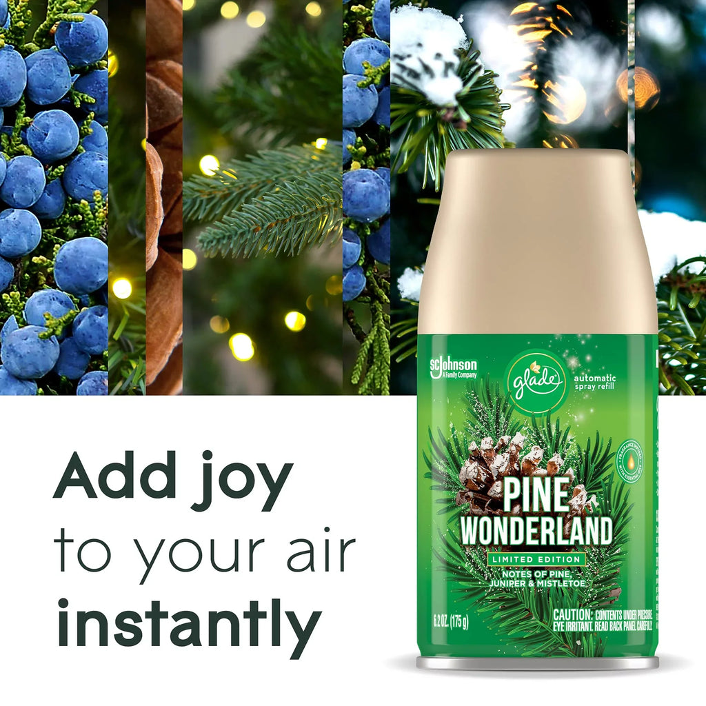 and Oz, for Air Freshener Home Spray Glade 3 Pine Wonderland, Count Automatic Refill, 6.2 Bathroom,