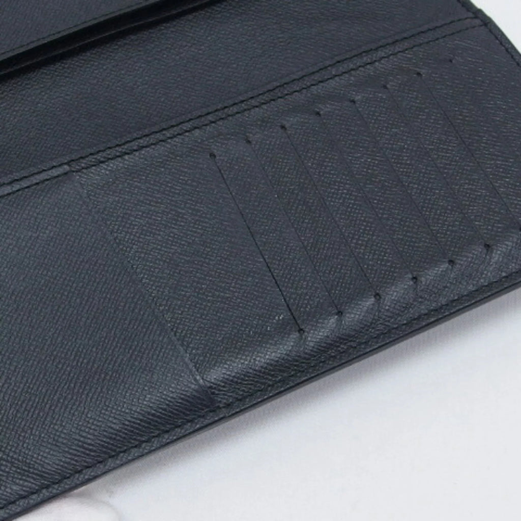 Billfold Taiga Pre-Owned Black Vuitton Long (Good) Wallet Bifold Louis