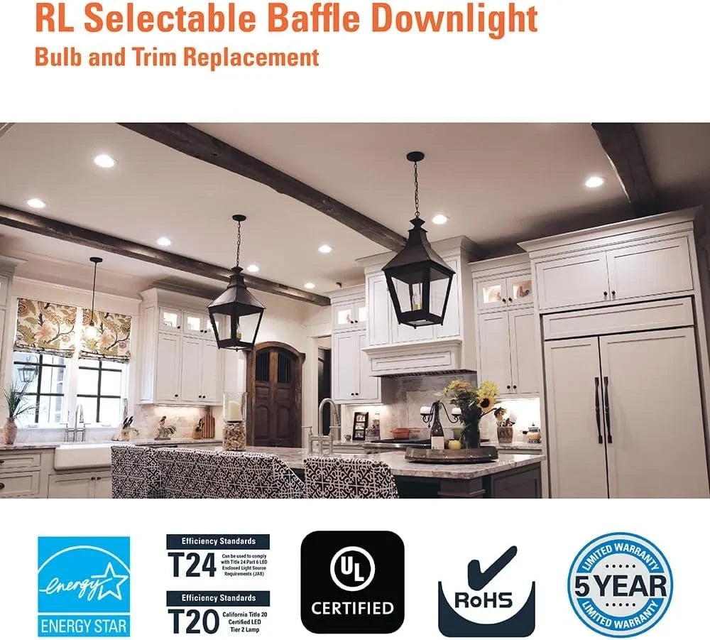 Retrofit Selectable Trim, RL Lumens Retrofit Selectable Ceiling Dim Lumens, Light 900/1200 Baffle Matte Warm, & Downlight, 5/6 HALO White LED to Series CCT inch Recessed Shower and