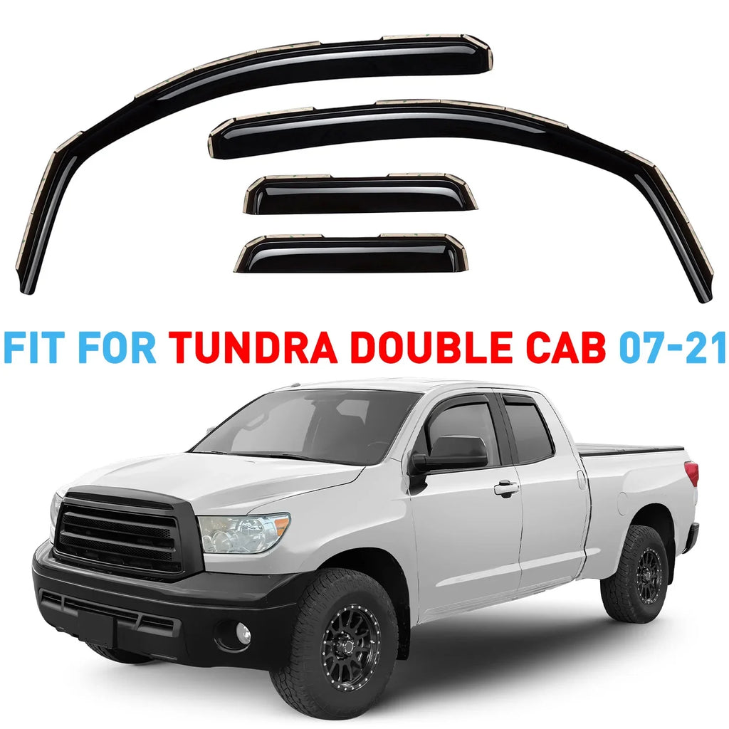 2007-2021 Tundra Double Toyota GrandWheel Compatible with 4pcs. Vent Smoke Side - In-channel Cab Co Window Rain Tinted Guards Deflectors Visor GW0114