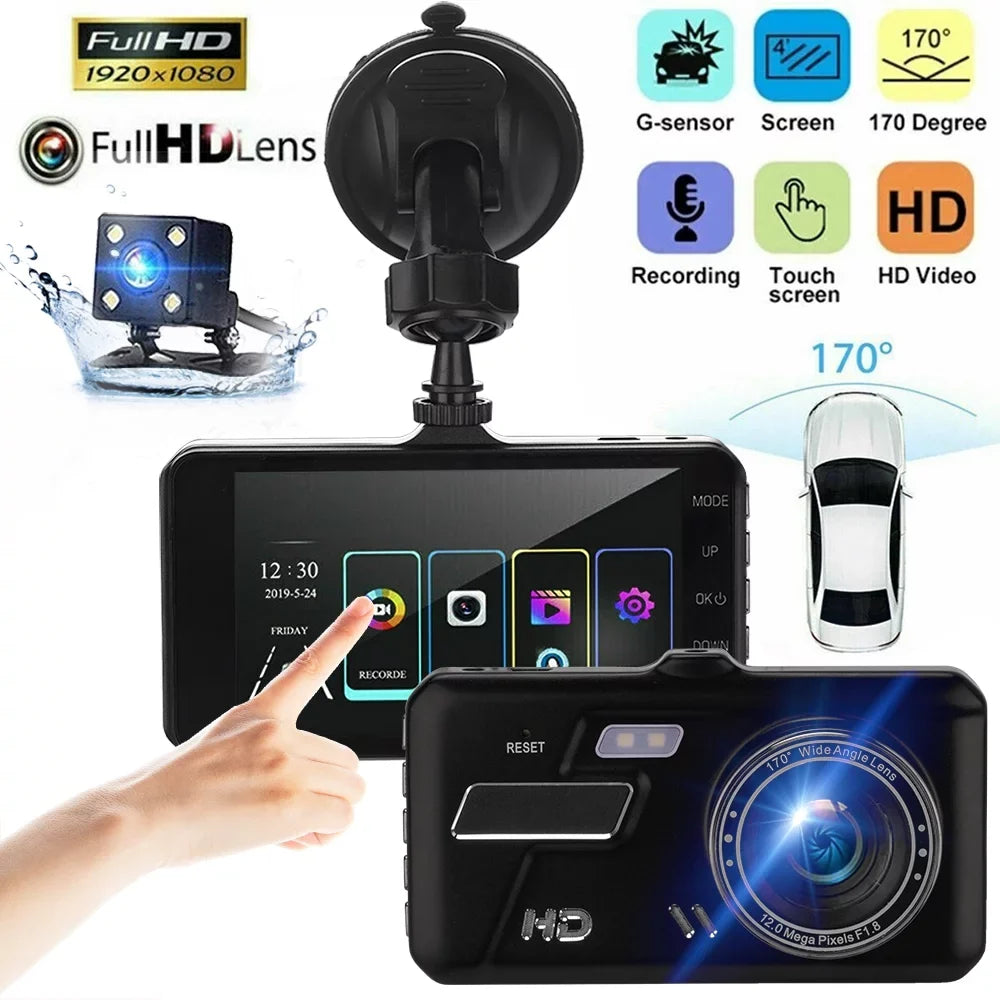 and Parking Car Lens Front and Touch HD Dual Recorder Camera G-Sensor, Video Screen Monitoring Dash Cam 1080P Driving DVR 4" Xhy Rear Detection Motion