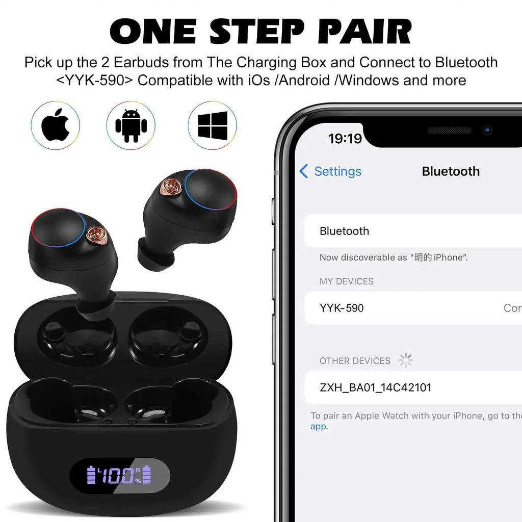 Connection, Smart Bluetooth 5.2 Bass Compatible Bluetooth True Earbuds Dual Connect, Tab with Charging Balanced, Boost Yoga Resistance, Black, Water UrbanX IPX5 + Wireless Case,