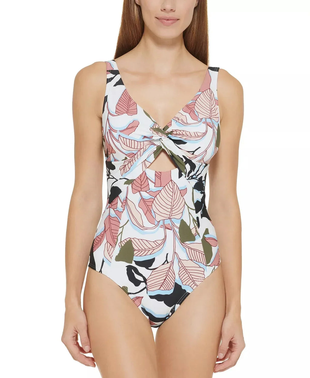 US WHITE One-Piece Twist-Front Cutout Swimsuit, 10 MULTI DKNY