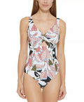 US WHITE One-Piece Twist-Front Cutout Swimsuit, 10 MULTI DKNY