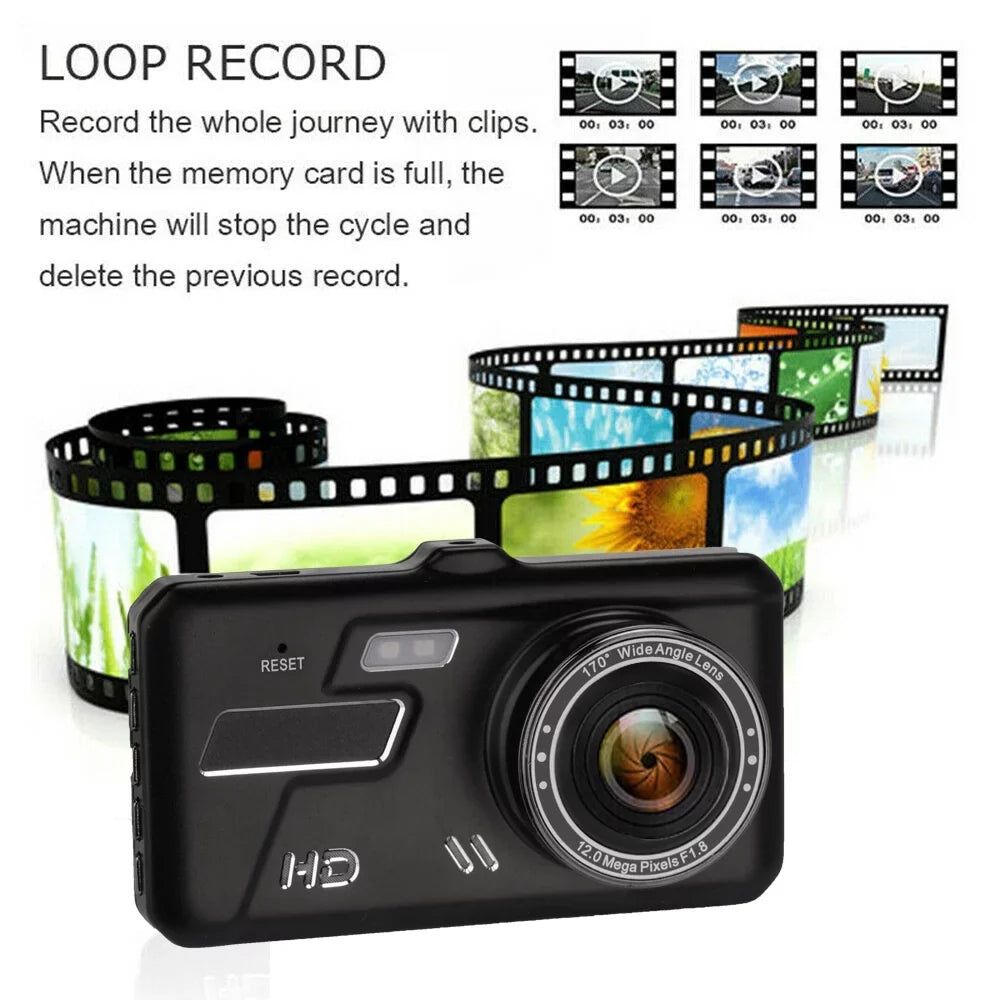 and Parking Car Lens Front and Touch HD Dual Recorder Camera G-Sensor, Video Screen Monitoring Dash Cam 1080P Driving DVR 4" Xhy Rear Detection Motion