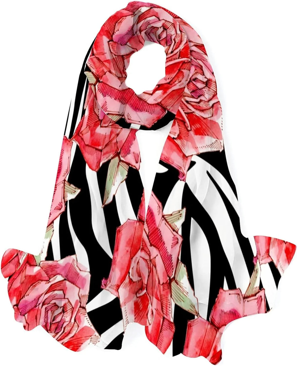Scarves Long Scarf Red Roses Neck Women Girls Shawl Hyjoy Wrap Watercolor for Lightweight Silk