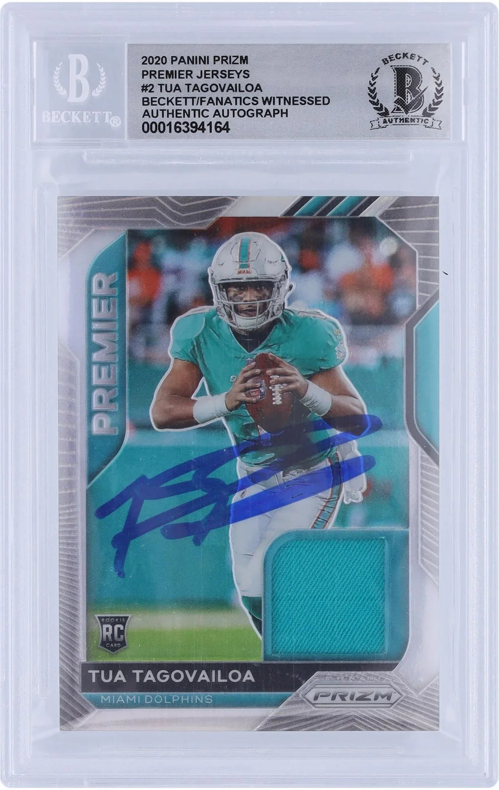 Beckett Jerseys Autographed Prizm Relic Dolphins - #2 Panini Authenticated Premier Fanatics 2020 Miami 10 Authentic Tagovailoa Card Witnessed Certified Tua Rookie Fanatics
