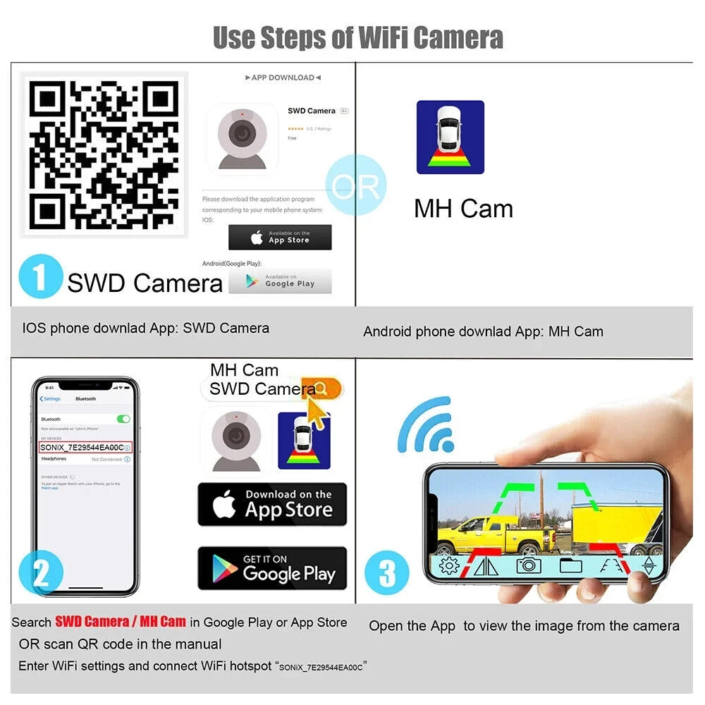 Wireless, Front/Rear High-Capacity Backup View 9600mAh WiFi Camera, Battery Magnetic JahyShow