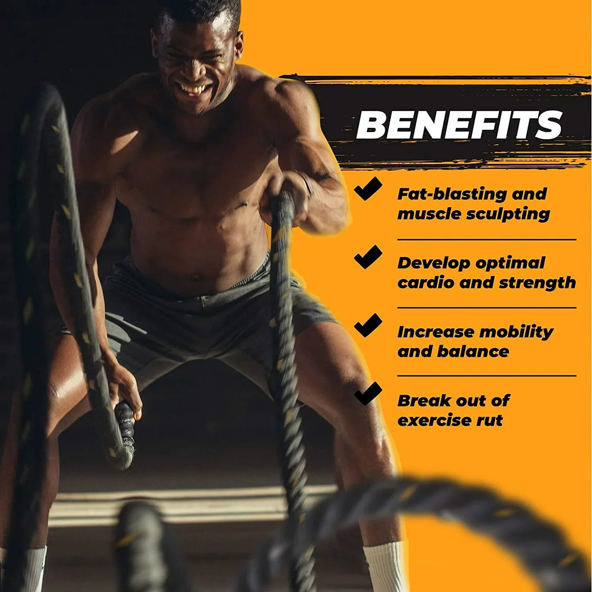 Muscle, Workouts inch Ropes Home 30 Heavy Battle - Polyester ft Body Workout Rope for 1.5 Building Black