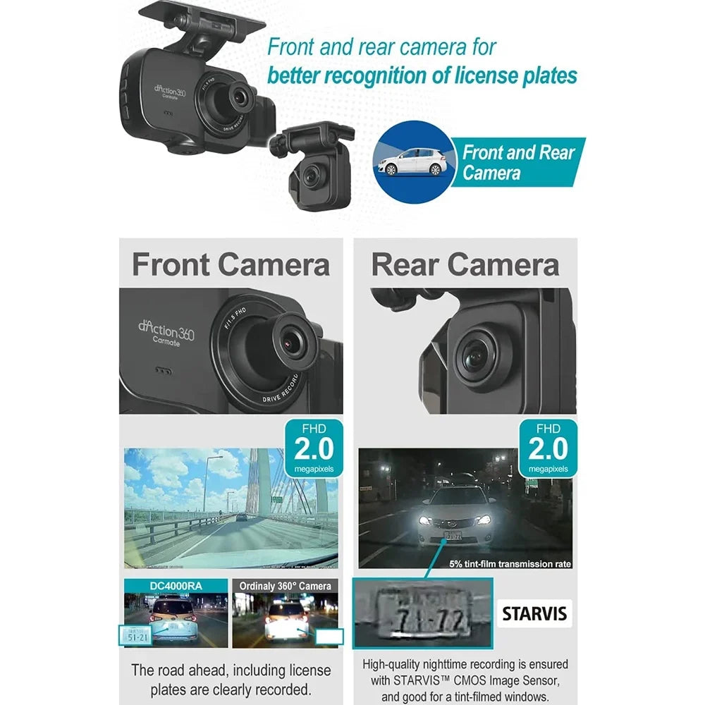 microSD 3-Ch Spots, 32GB Surroundings Razo Blind All Cam Once, All (Open DC4000RA, Card Detection with Records - Box) at Built-in Simultaneous Recording, GPS, 360-Degree G-Sensor Impact Covering Dash