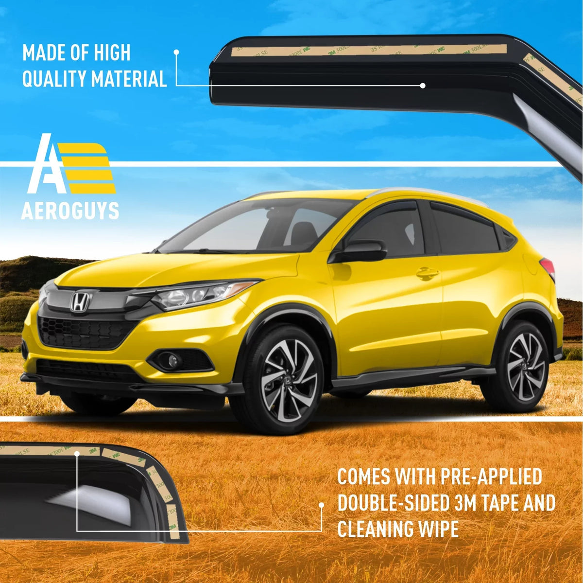 Car In-Channel 2016-2022, for Window Visors, Sun Visors Wind Fit Accessories AEROGUYS - 4 Vent Extra pcs. Deflectors Durable Rain Honda AG0157 Window Visors, HR-V Guards