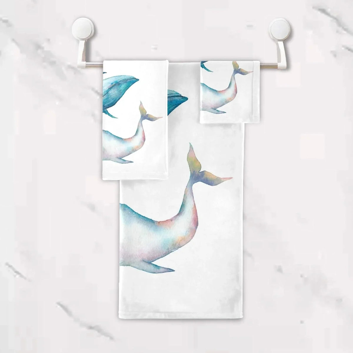 Towel, 3-Piece Marine Towel, Absorbent Ocean Life 1 Towel Whale GZHJMY 1 Quick Washcloth, Hand Drying Soft Humpback for Bathroom Towel 1 Sets, Sea Towels Whale Bowhead Bath Blue Set,Watercolor Bath