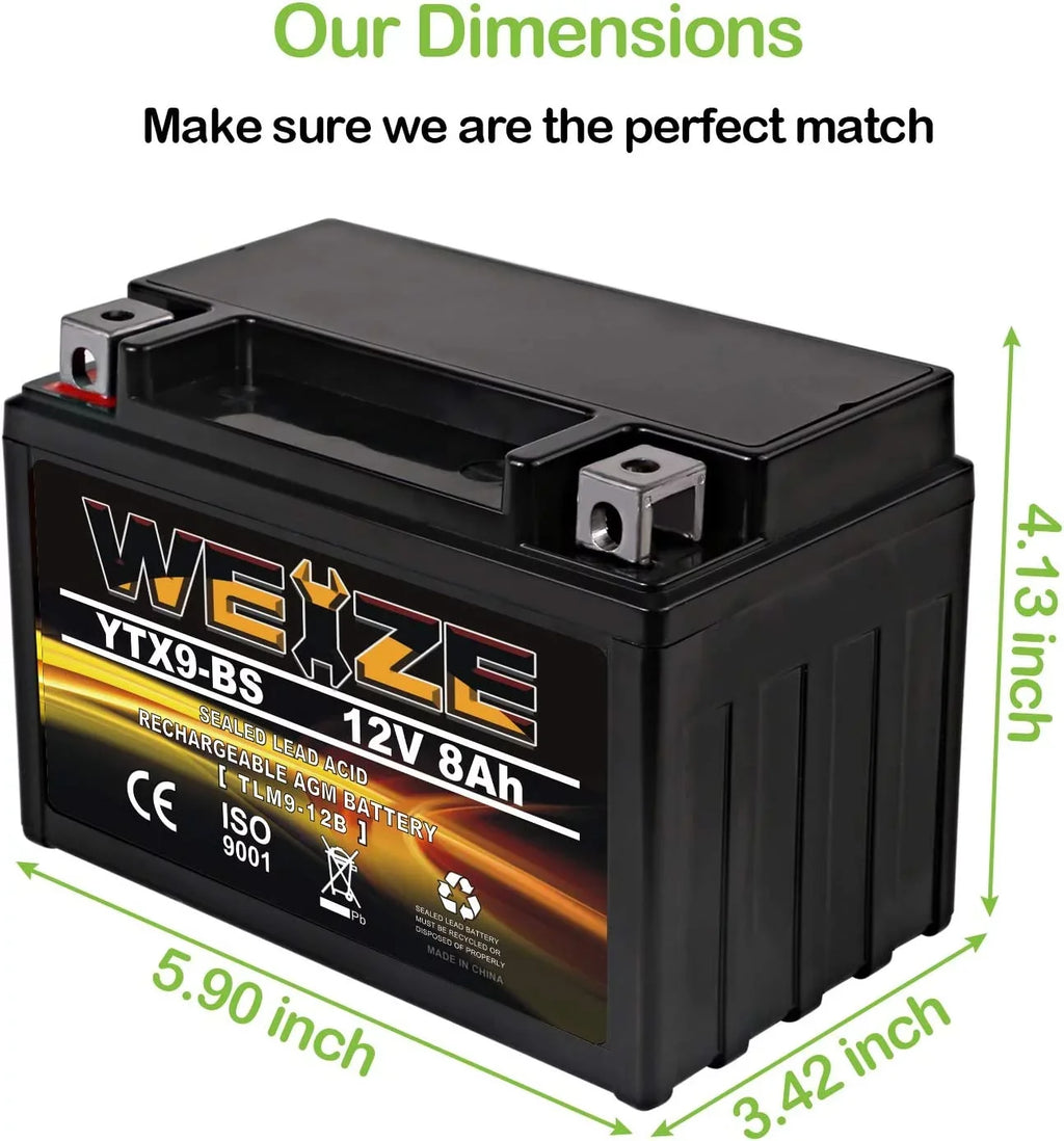 Sealed AGM Free Performance YTX9-BS Maintenance High Motorcycle ATV Battery