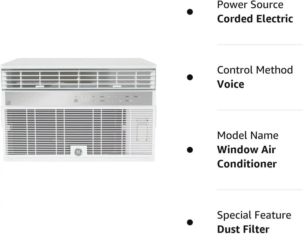 BTU Volts Capacity Connect Smart and Chassis Speeds Fixed Cooling 115 Fan CEER in with Wifi White 8000 AHY08LZ Conditioner 11.4 Air 3 GE Window