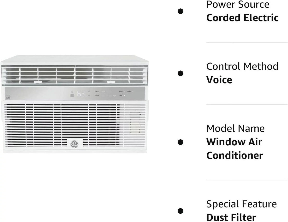 BTU Volts Capacity Connect Smart and Chassis Speeds Fixed Cooling 115 Fan CEER in with Wifi White 8000 AHY08LZ Conditioner 11.4 Air 3 GE Window