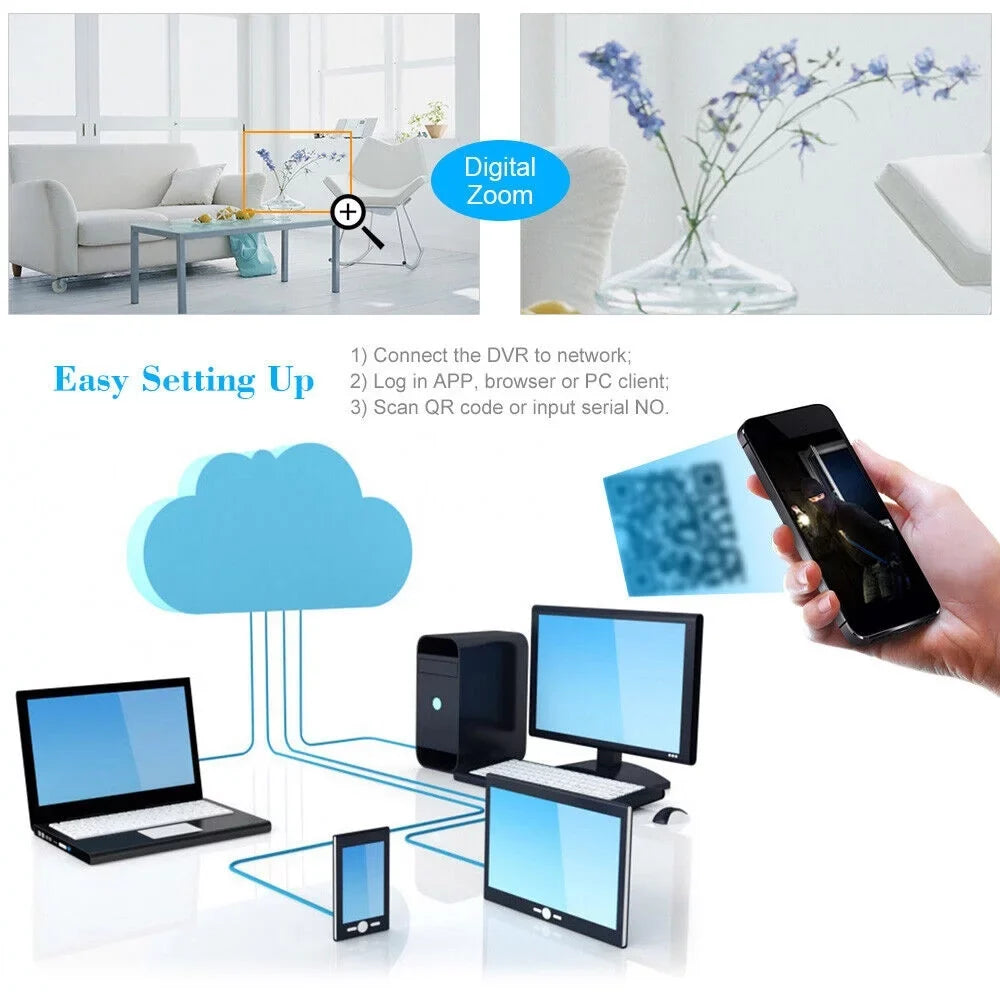Recorder Video High Phone Office 8 setup Set and DVR Home Definition for P2P Monitoring KKmoon Camera Full Recording Remote