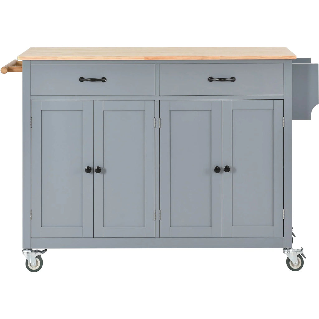 Kitchen Wood Locking - Blue Wheels Grey Top Island Solid Granite with Cart and