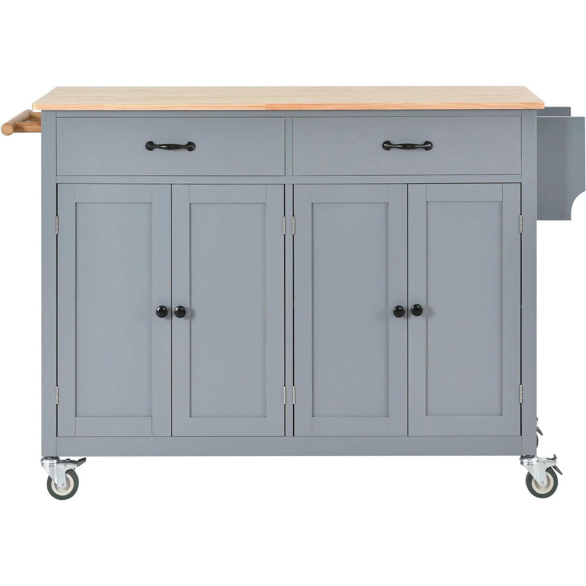 Kitchen Wood Locking - Blue Wheels Grey Top Island Solid Granite with Cart and