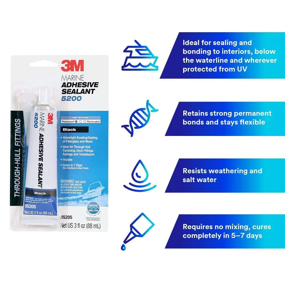 adhesive 5200 oz marine 3 sealant, 3m black,