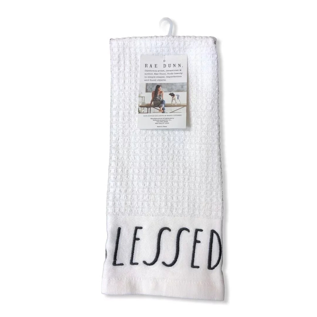 of Dunn Rae Towels BLESSED GRATEFUL 2 White Christmas Set Kitchen -