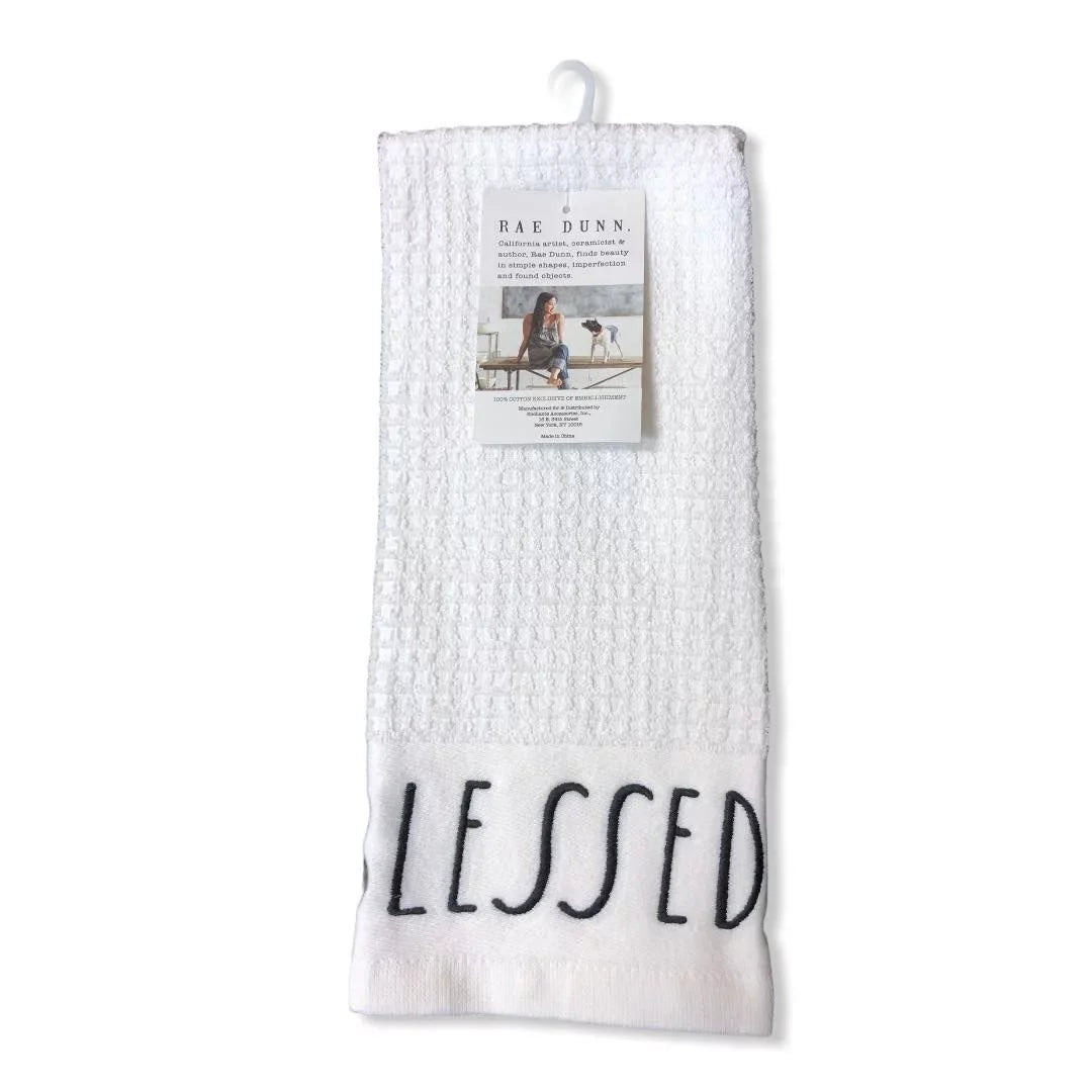 of Dunn Rae Towels BLESSED GRATEFUL 2 White Christmas Set Kitchen -