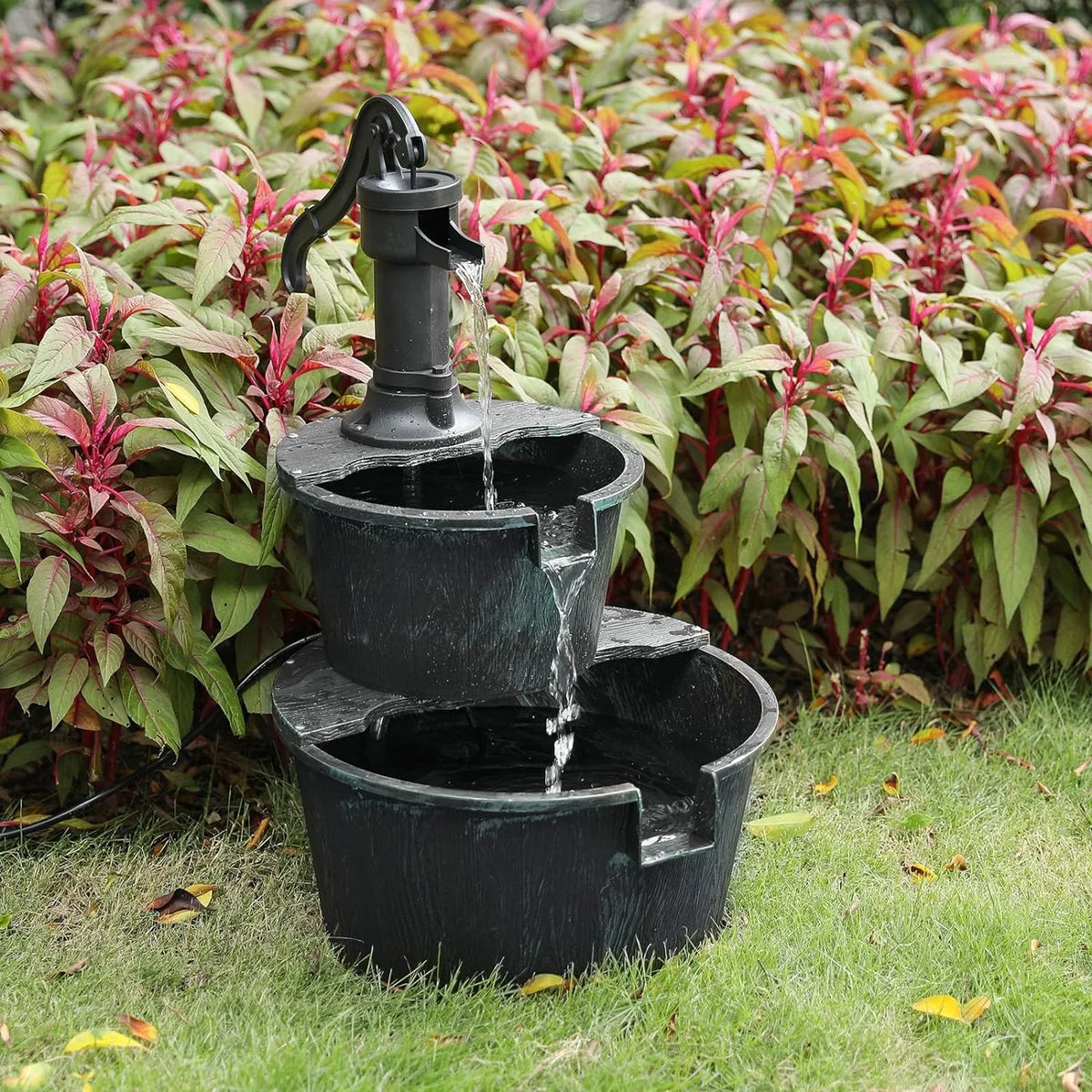 Cascading Water Electric Backyard 2-Tier Pump Garden Porch For Waterfall With Teal Patio Rustic Fountain Decor, Outdoor Fountain Blue Freestanding