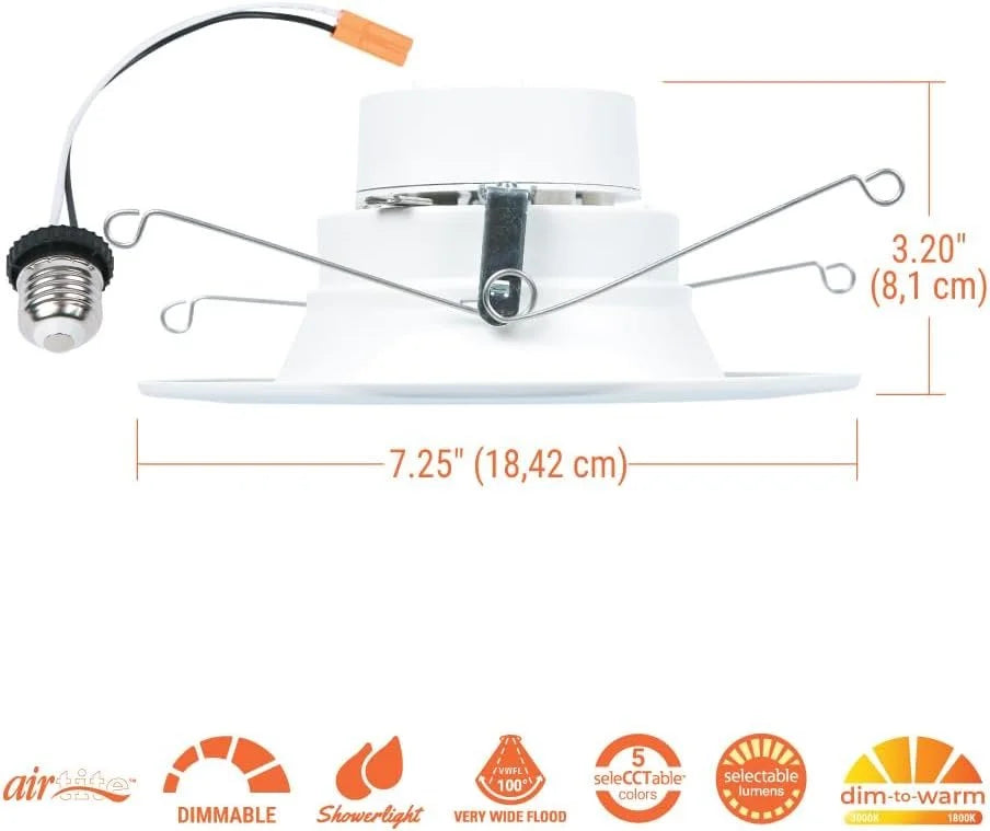 Retrofit Selectable Trim, RL Lumens Retrofit Selectable Ceiling Dim Lumens, Light 900/1200 Baffle Matte Warm, & Downlight, 5/6 HALO White LED to Series CCT inch Recessed Shower and