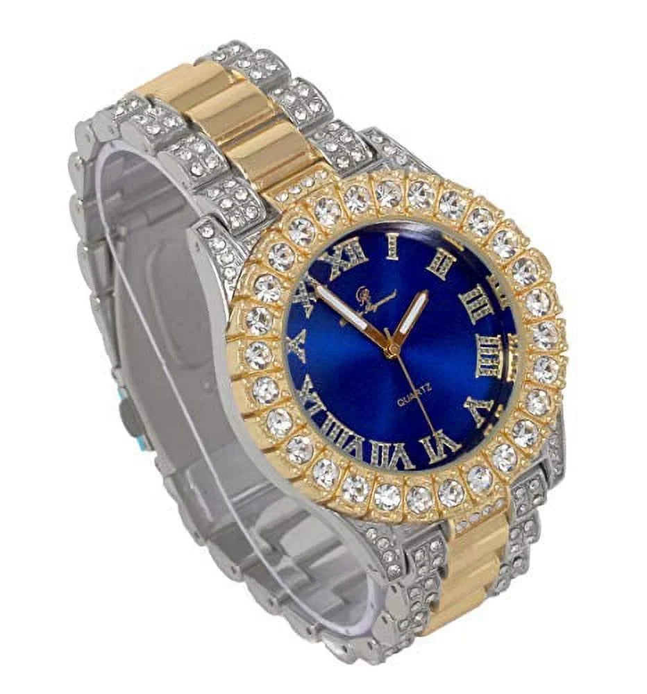Roman Red) Iced RN ST10327 Single Rocks Blood - Out (ST10328TT Dial Watch Mens Numerals Colorful Silver with Big Fully