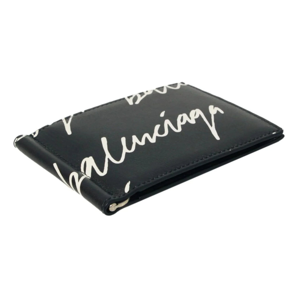 Black Logo Scribble Cash Wallet 625819 Money Clip Balenciaga Leather