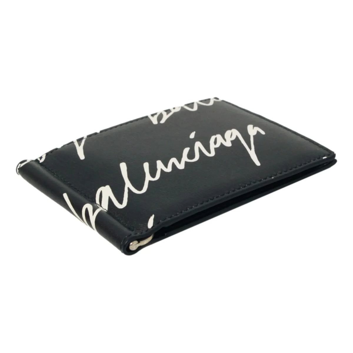 Black Logo Scribble Cash Wallet 625819 Money Clip Balenciaga Leather