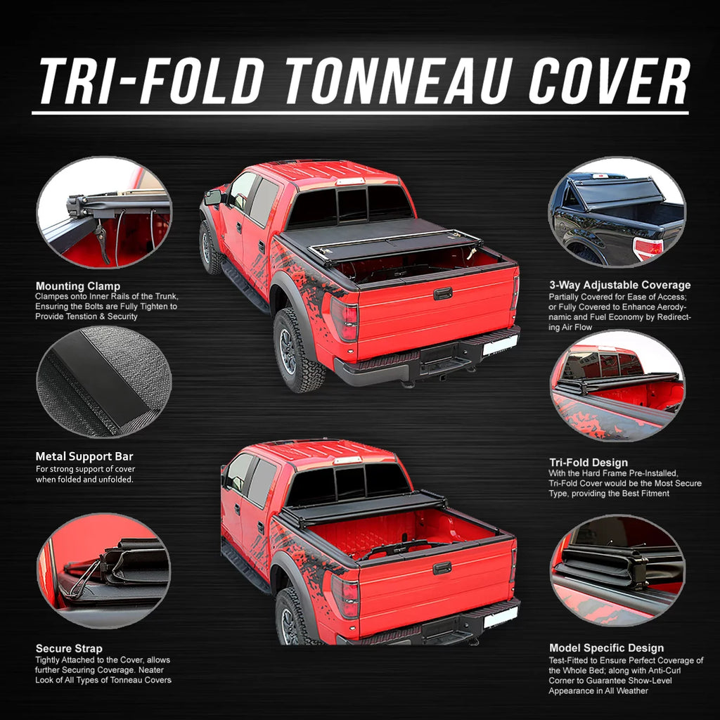 Trunk Motoring Tonneau to Adjustable For Short Cover 2019 Black 6Ft Ranger Ford DNA Soft Aluminum Matte Frame TTC-TRISOFT-091 Top 20 2021 Tri Bed -Fold Vinly