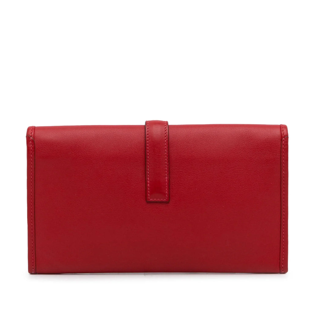 (Good) Pre-Owned Red Duo Jige Hermès Authenticated Calf Wallet Wallets Unisex Long Swift Leather