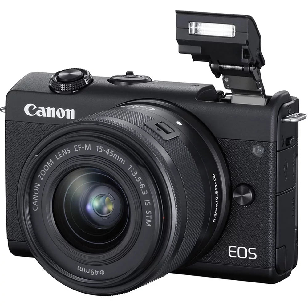 Lens 128GB Digital Mirrorless Camera Canon Kit 15-45mm M200 with + EOS (Black)