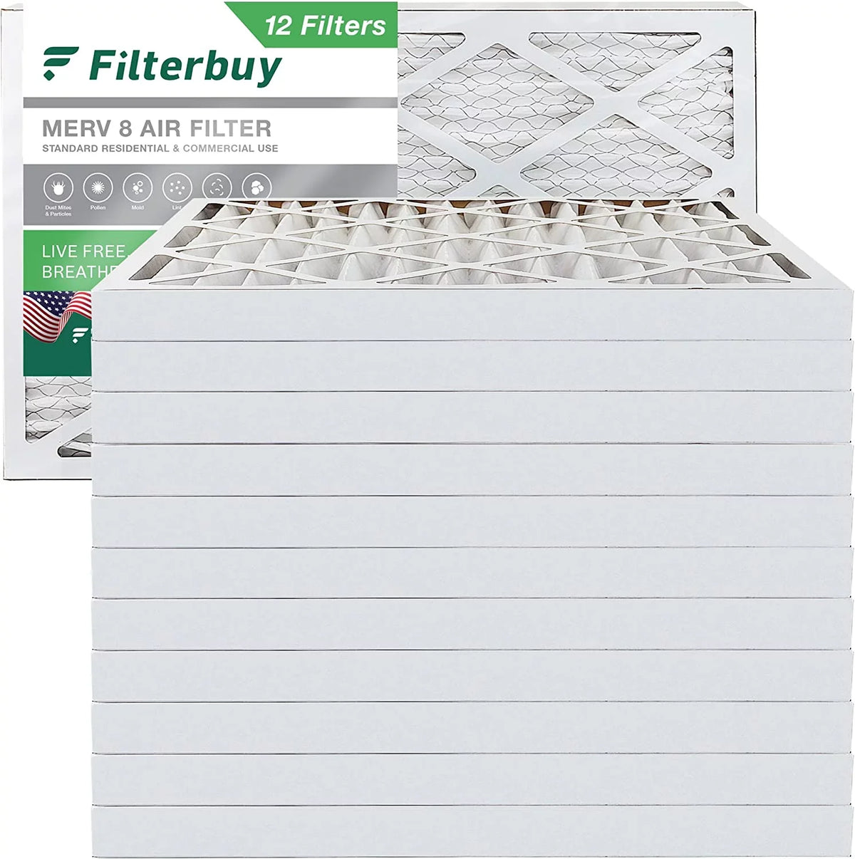 Filterbuy AC HVAC (12-Pack) Air 8 Furnace 20x32x2 MERV Filters Pleated