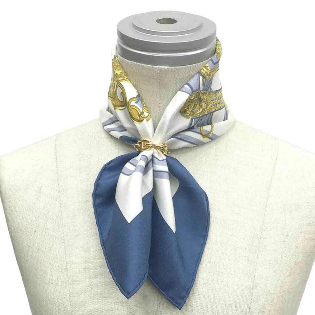 100% New) (ceremonial BRIDES Blue White 45 bridle) (Like x Carre Pre-Owned HERMES Scarf de Muffler Hermes Silk GALA