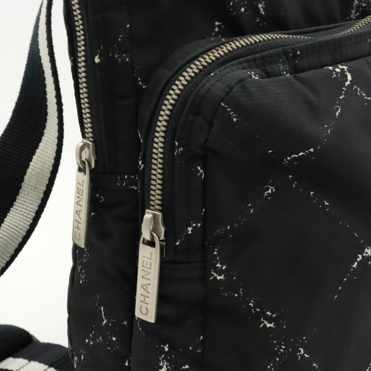 Daypack (Good) Jacquard Pre-Owned Nylon Old Rucksack Line Backpack Travel Chanel Black CHANEL