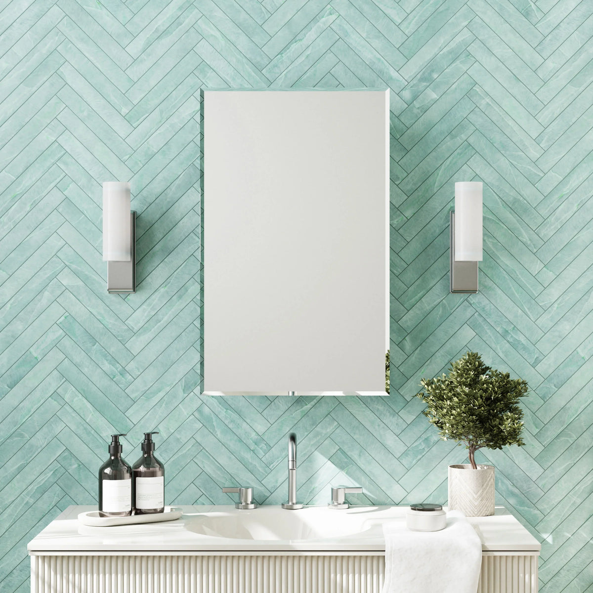 Surface-Mount 16" 26", Rectangle Medicine Steel Cabinet, Home Recessed Mirror x Zenna Frameless or