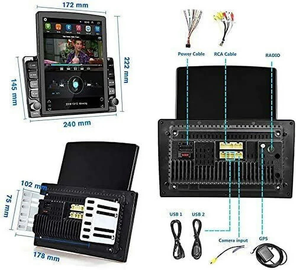 9.7" Screen FM Music GPS Touch Navigation Universal Bluetooth KingFurt Reversing Input Radio Camera Car Stereo