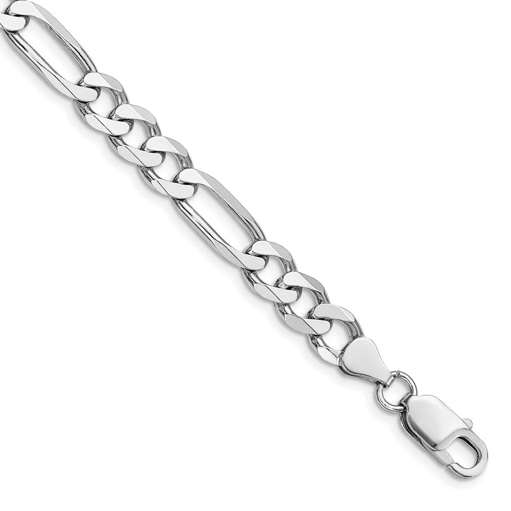 925 Plated 7.5mm for Sterling Rhodium Figaro Bracelet Auriga inch Fine Jewelry Women 9 Silver