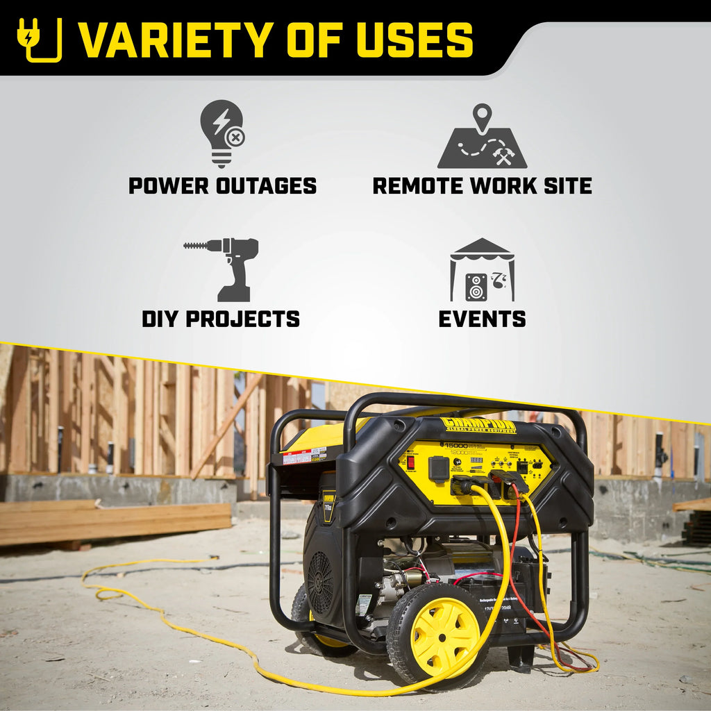 Portable with Champion Hook Equipment Watts Lift 15,000/12,000 Power Start Electric Generator and