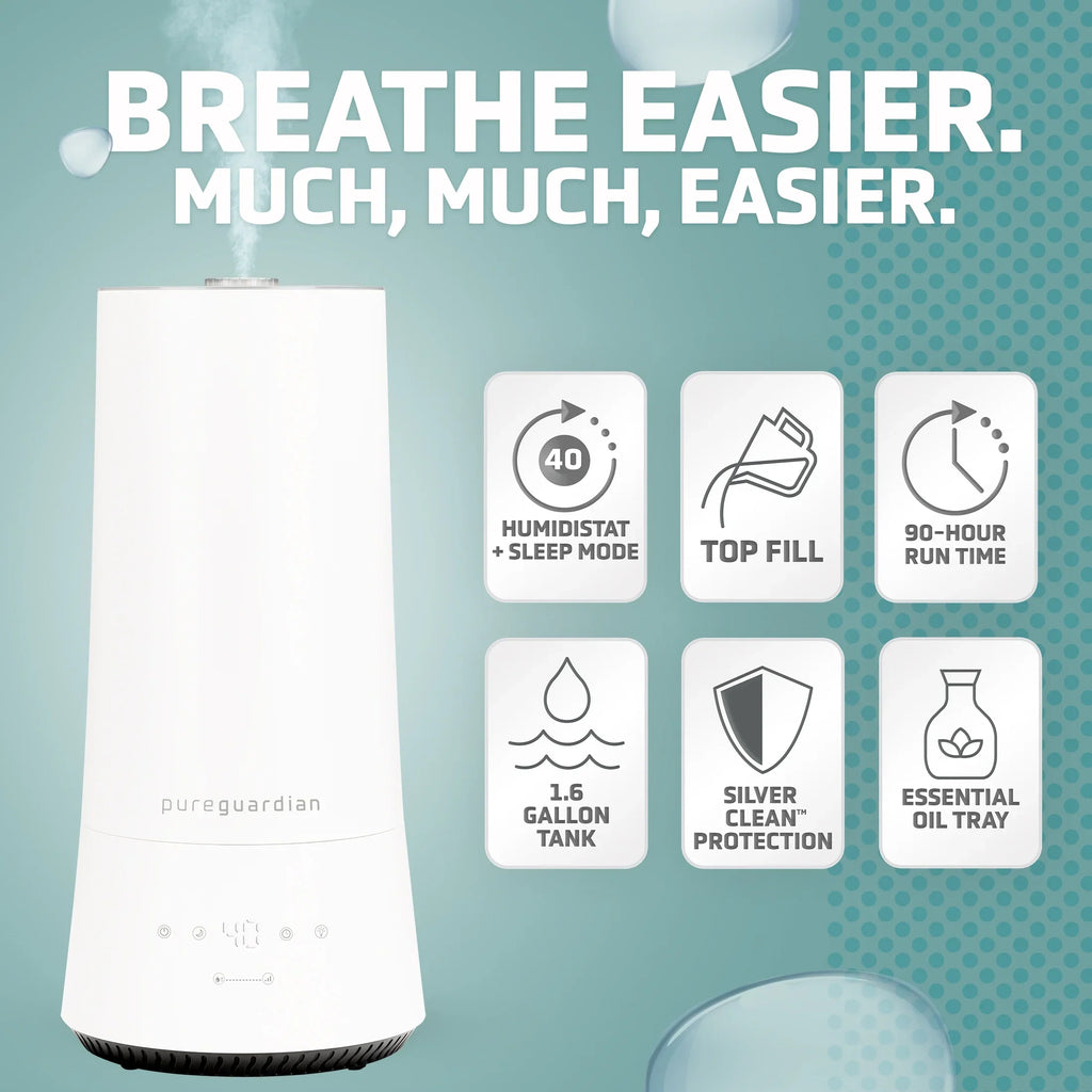 with Ultrasonic 90-Hour 1.6 ft. PureGuardian Mist 420 Sq. Humidistat, H997W Gallon Humidifier Cool