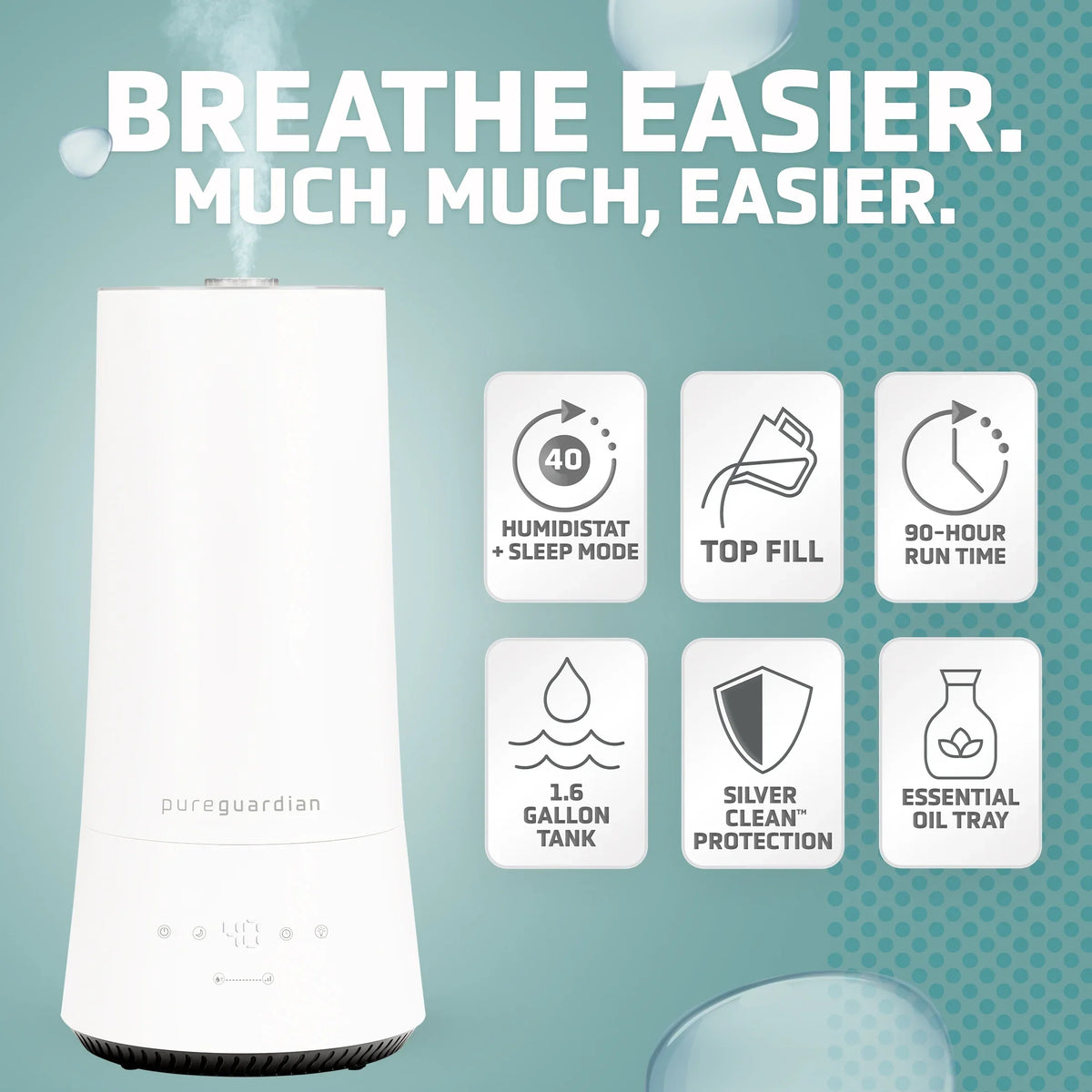 with Ultrasonic 90-Hour 1.6 ft. PureGuardian Mist 420 Sq. Humidistat, H997W Gallon Humidifier Cool